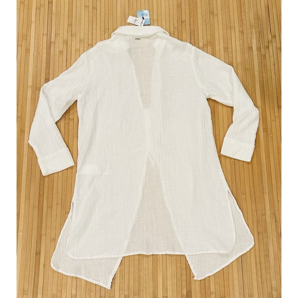 ROXY NEW Sun & Limonade Gauz Tie-Front Swim Ruched Dress Cover-Up White Sz S $60 - Picture 7 of 12